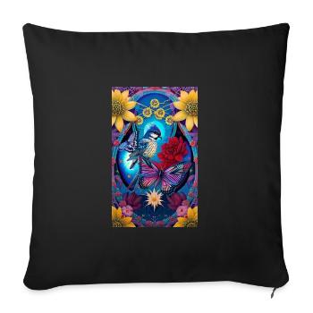 Flowers | Birds | Nature | Butterfly | Floral - Sofa pillowcase 17,3'' x 17,3'' (45 x 45 cm) - black - Front