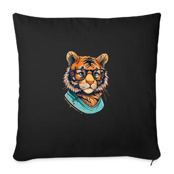 Tiger als Nerd mit Buch - Sofakissenbezug 45 x 45 cm - Schwarz - Vorne