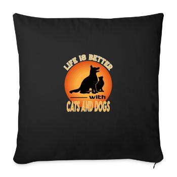 Chien Chat Animaux de compagnie La vie est meilleure - Housse de coussin décorative 45 x 45 cm - noir - Devant