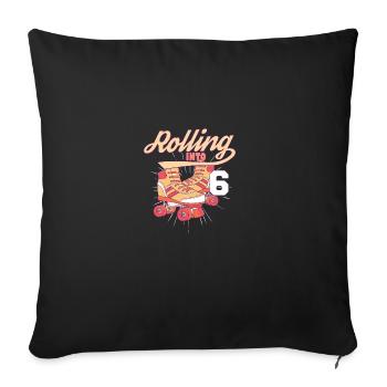 Rouler dans 6 Fête d’anniversaire en patin à roulettes - Housse de coussin décorative 45 x 45 cm - noir - Devant