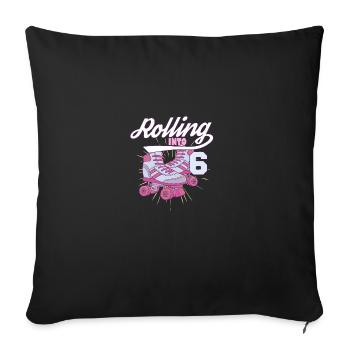 Rouler dans 6 Fête d’anniversaire en patin à roulettes - Housse de coussin décorative 45 x 45 cm - noir - Devant