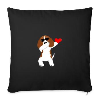 Dancing cute dog in the heart - Sofa pillowcase 17,3'' x 17,3'' (45 x 45 cm) - black - Front