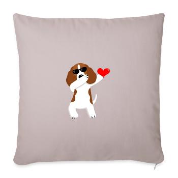 Chien mignon dansant au coeur - Housse de coussin décorative 45 x 45 cm - taupe clair - Devant