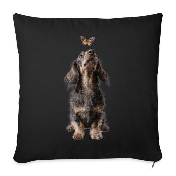 Dachshund with Butterfly Banksy Style Motif - Sofa pillowcase 17,3'' x 17,3'' (45 x 45 cm) - black - Front
