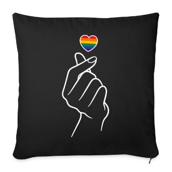 Pride Herz Regenborgen Fingerherz  - Sofakissenbezug 45 x 45 cm - Schwarz - Vorne