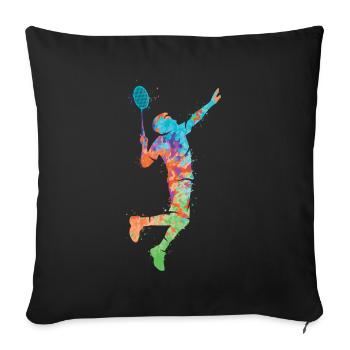 Federball Bunt Badmintonspieler Kinder Badminton - Sofakissenbezug 45 x 45 cm - Schwarz - Vorne