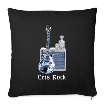Let’s Rock | Guitare, Amplificateur, Whisky, Musique - Housse de coussin décorative 45 x 45 cm - noir - Devant