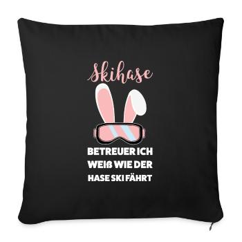 Skihase Apres Ski Skihäschen Geschenk - Sofakissenbezug 45 x 45 cm - Schwarz - Vorne