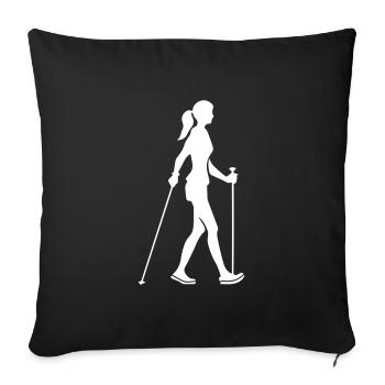 Marche Nordique Femme Icône - Housse de coussin décorative 45 x 45 cm - noir - Devant