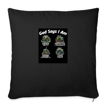 Dieu dit que je suis tracteur camion bambin enfants ferme - Housse de coussin décorative 45 x 45 cm - noir - Devant