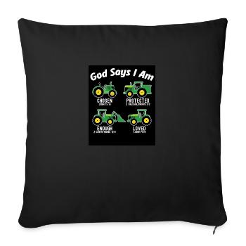 Dieu dit que je suis tracteur camion bambin enfants ferme - Housse de coussin décorative 45 x 45 cm - noir - Devant