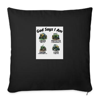 Dieu dit que je suis tracteur camion bambin enfants ferme - Housse de coussin décorative 45 x 45 cm - noir - Devant