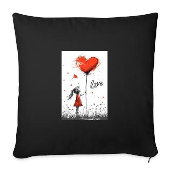 Child with heart balloon conveyed in vivid sketch - Sofa pillowcase 17,3'' x 17,3'' (45 x 45 cm) - black - Front