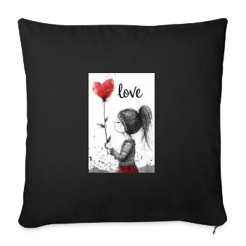 Enfant avec ballon coeur véhiculé dans un croquis vif - Housse de coussin décorative 45 x 45 cm - noir - Devant