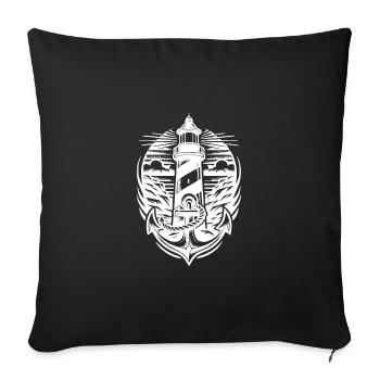Phare sur la côte avec ancre - Housse de coussin décorative 45 x 45 cm - noir - Devant