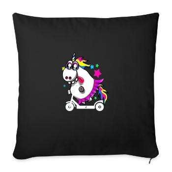 Licorne folle avec e-scooter - Housse de coussin décorative 45 x 45 cm - noir - Devant