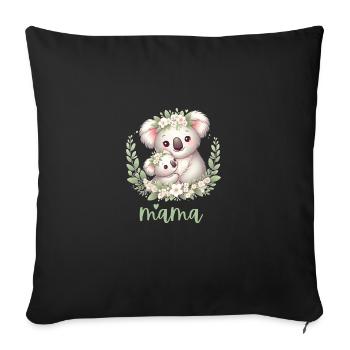 Maman Koala ours câlin I Couronne florale maman I Koala - Housse de coussin décorative 45 x 45 cm - noir - Devant