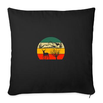 Montagne Randonneurs Montagnes Cerf Rétro Forêt Arbre Nature - Housse de coussin décorative 45 x 45 cm - noir - Devant