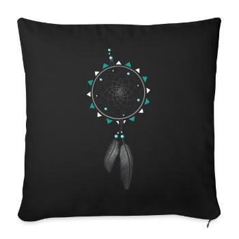 Capteur de rêves avec des perles et des plumes. - Housse de coussin décorative 45 x 45 cm - noir - Devant