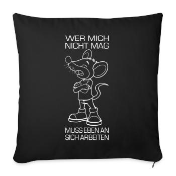 Mouse with work ethic funny saying - Sofa pillowcase 17,3'' x 17,3'' (45 x 45 cm) - black - Front