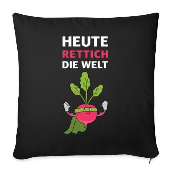 Rettich-Superheld gegen Chaos - Sofakissenbezug 45 x 45 cm - Schwarz - Vorne