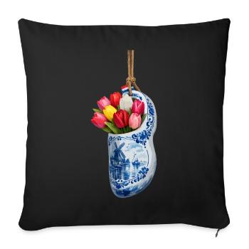 Tulips in blue Delft clog - Sofa pillowcase 17,3'' x 17,3'' (45 x 45 cm) - black - Front