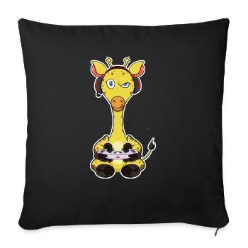Giraffe With Gaming Controller I Funny Gaming I - Sofakissenbezug 45 x 45 cm - Schwarz - Vorne