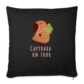 Capybara, sac à dos, tortue, en tournée - Housse de coussin décorative 45 x 45 cm - noir - Devant