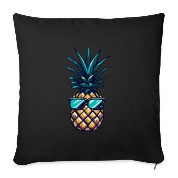Cool pineapple with sunglasses - Sofa pillowcase 17,3'' x 17,3'' (45 x 45 cm) - black - Front