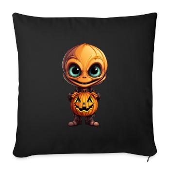 Alien d’Halloween - Alien orange - Housse de coussin décorative 45 x 45 cm - noir - Devant