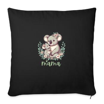 Maman Koala ours câlin I Couronne florale maman I Koala - Housse de coussin décorative 45 x 45 cm - noir - Devant