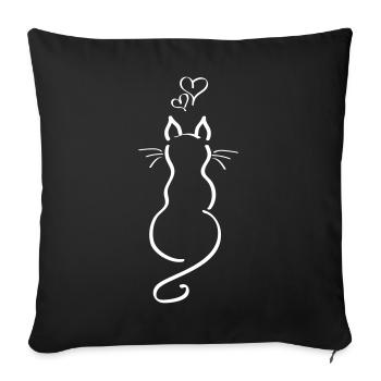 Ligne minimaliste de chat Back Hearts Love - Housse de coussin décorative 45 x 45 cm - noir - Devant