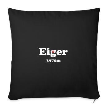 Eiger mit Schweizerkreuz - Sofakissenbezug 45 x 45 cm - Schwarz - Vorne