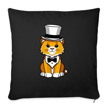 Lion mignon avec un chapeau et nœud papillon - Housse de coussin décorative 45 x 45 cm - noir - Devant