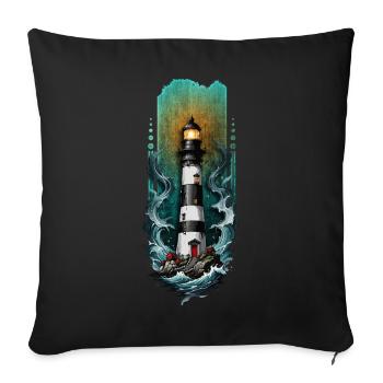 Guiding Light: Lighthouse Amidst the Sea Waves - Sofa pillowcase 17,3'' x 17,3'' (45 x 45 cm) - black - Front
