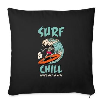 Surf avec un squelette et un crâne de mort - Housse de coussin décorative 45 x 45 cm - noir - Devant