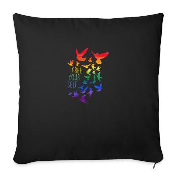 pigeons, oiseaux, troupeaux d’oiseaux, colorés, graffitis, lgtb, gratuit - Housse de coussin décorative 45 x 45 cm - noir - Devant
