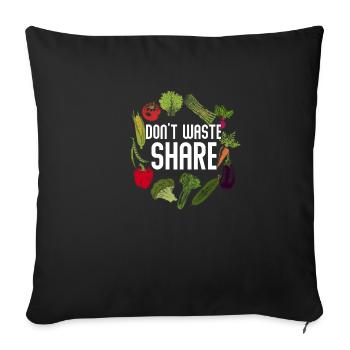 Foodsharing No food wasting vegan gift - Sofa pillowcase 17,3'' x 17,3'' (45 x 45 cm) - black - Front