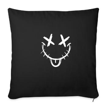 Smile avec x yeux langue et fermeture éclair bouche - Housse de coussin décorative 45 x 45 cm - noir - Devant