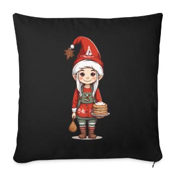 Weihnachtself mit Pfannkuchen Weihnachten Design - Sofakissenbezug 45 x 45 cm - Schwarz - Vorne