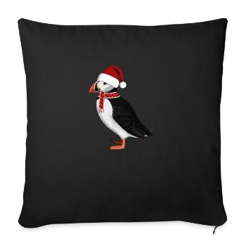 Bonnet Écharpe Père Noël Oiseau Macareux - Housse de coussin décorative 45 x 45 cm - noir - Devant