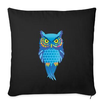 Owl blue, colorful bird striking - Sofa pillowcase 17,3'' x 17,3'' (45 x 45 cm) - black - Front