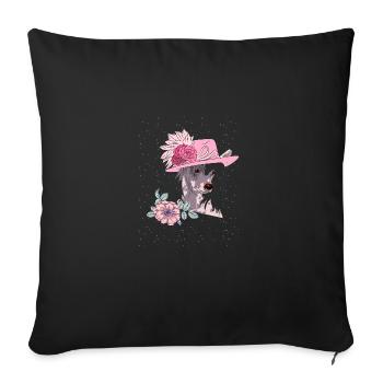 Chinese crested with hat - Sofa pillowcase 17,3'' x 17,3'' (45 x 45 cm) - black - Front