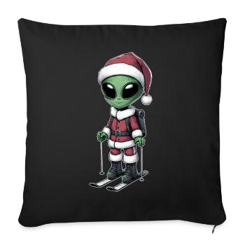 Alien Skifahrer Santa Claus Winterspaß - Sofakissenbezug 45 x 45 cm - Schwarz - Vorne