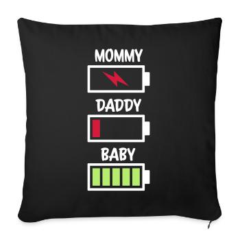 Batterie maman papa bébé - Housse de coussin décorative 45 x 45 cm - noir - Devant