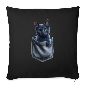 Russisch Blau Katze in der Tasche Geschenk - Sofakissenbezug 45 x 45 cm - Schwarz - Vorne