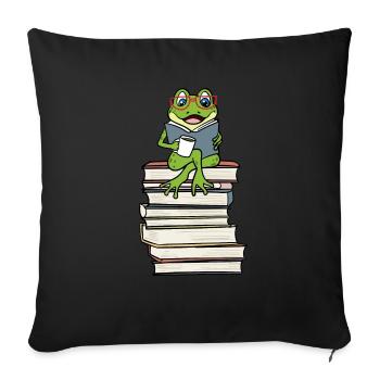 Frog Reading Books Literature Coffee - Sofa pillowcase 17,3'' x 17,3'' (45 x 45 cm) - black - Front