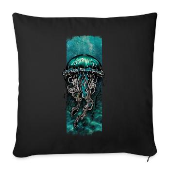 Azure Drift: Cyan Jellyfish Design - Sofa pillowcase 17,3'' x 17,3'' (45 x 45 cm) - black - Front