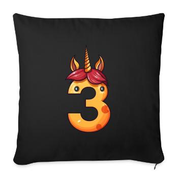 Einhorn 3. Geburtstag - Sofakissenbezug 45 x 45 cm - Schwarz - Vorne