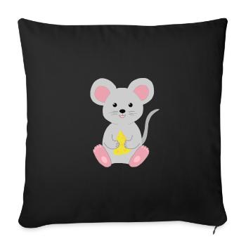 Mouse with cheese - Sofa pillowcase 17,3'' x 17,3'' (45 x 45 cm) - black - Front